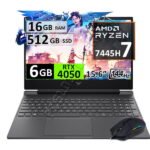 HP VICTUS 15 GAMING, RYZEN 7, 16GB, 512GB, 15.6", RTX4050 6GB